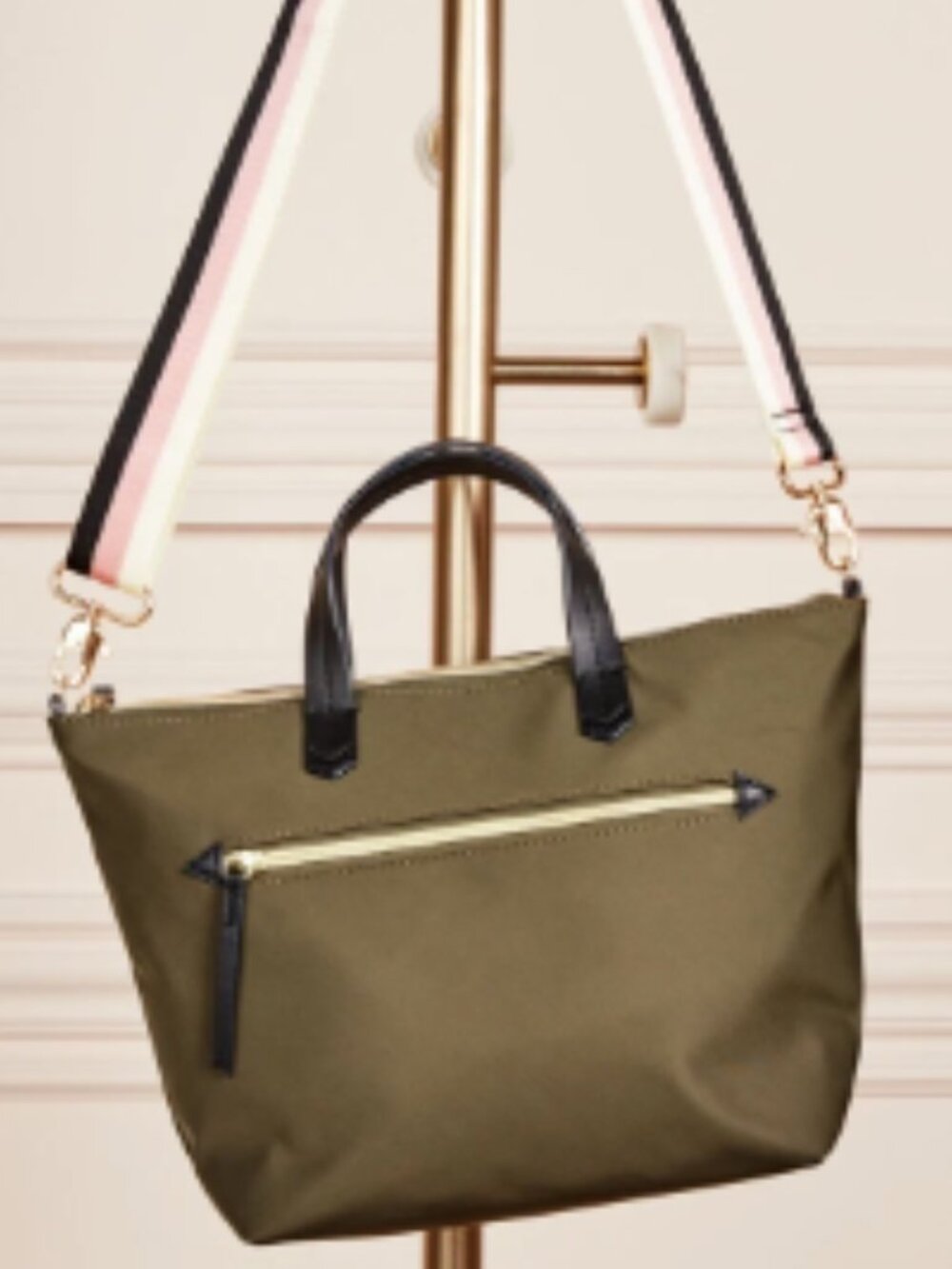 Stella & Dot Olive Green Nylon Crossbody Satchel Tote Gold Hardware “YOU DO YOU”